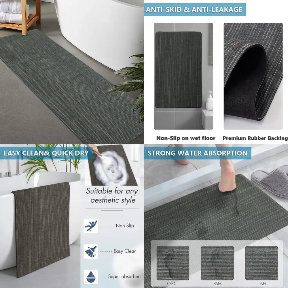 

custom-sized rubber non-slip absorbent thin bathroom rugs, quick drying, fits under door, washable mats