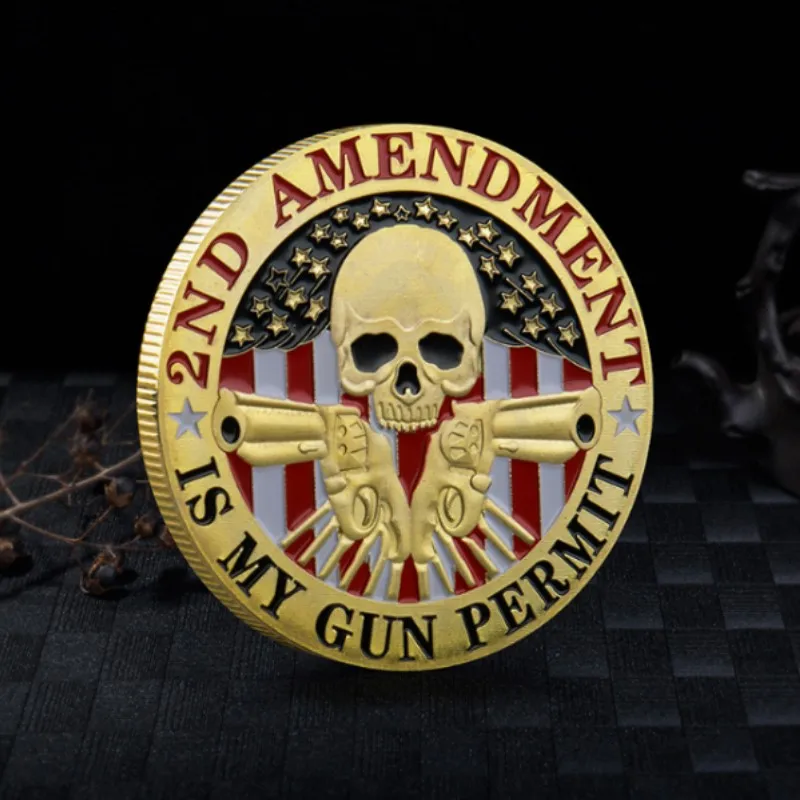 Pirate Coin Gilded Souvenir Skull Commemorative Coin Military Challenge Coin Skull Head Double Gun Commemorative Coin Badge