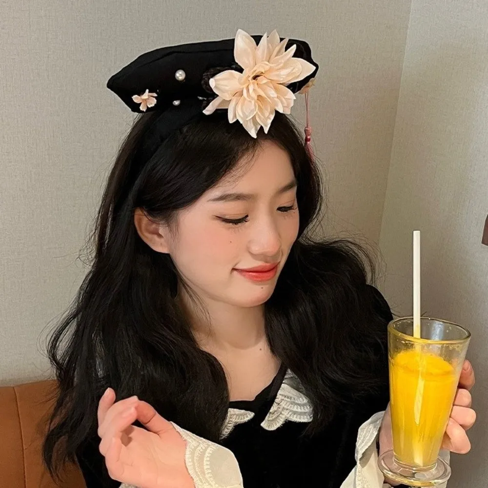 

Traditional Rhinestone Ancient Style Headwear Pearl Flower Hanfu Hair Hoop Antique Tassel Chinese Style Headband Headwear