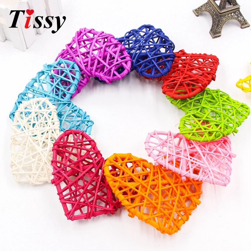 5PCS 7CM/10CM Colorful Rattan Heart Sepak Takraw Birthday Wedding Party Decoration DIY Home Garden Supplies Hanging Accessories