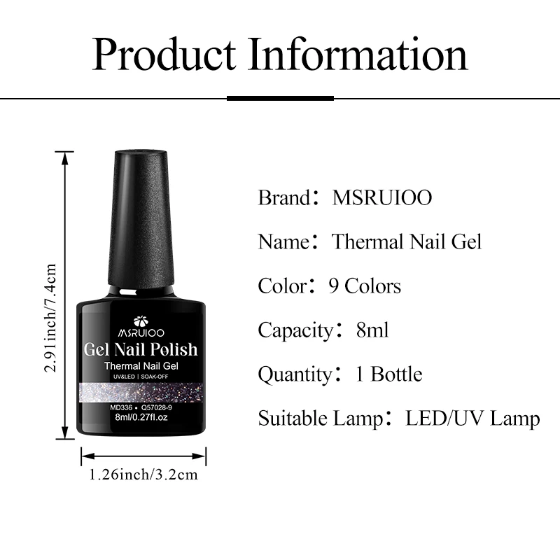 MSRUIOO 8ml Glitter Sequins Thermal Gel Nail Polish Color Changing DIY Nail Art Soak Off UV/LED Gel for MAnicure DIY Design
