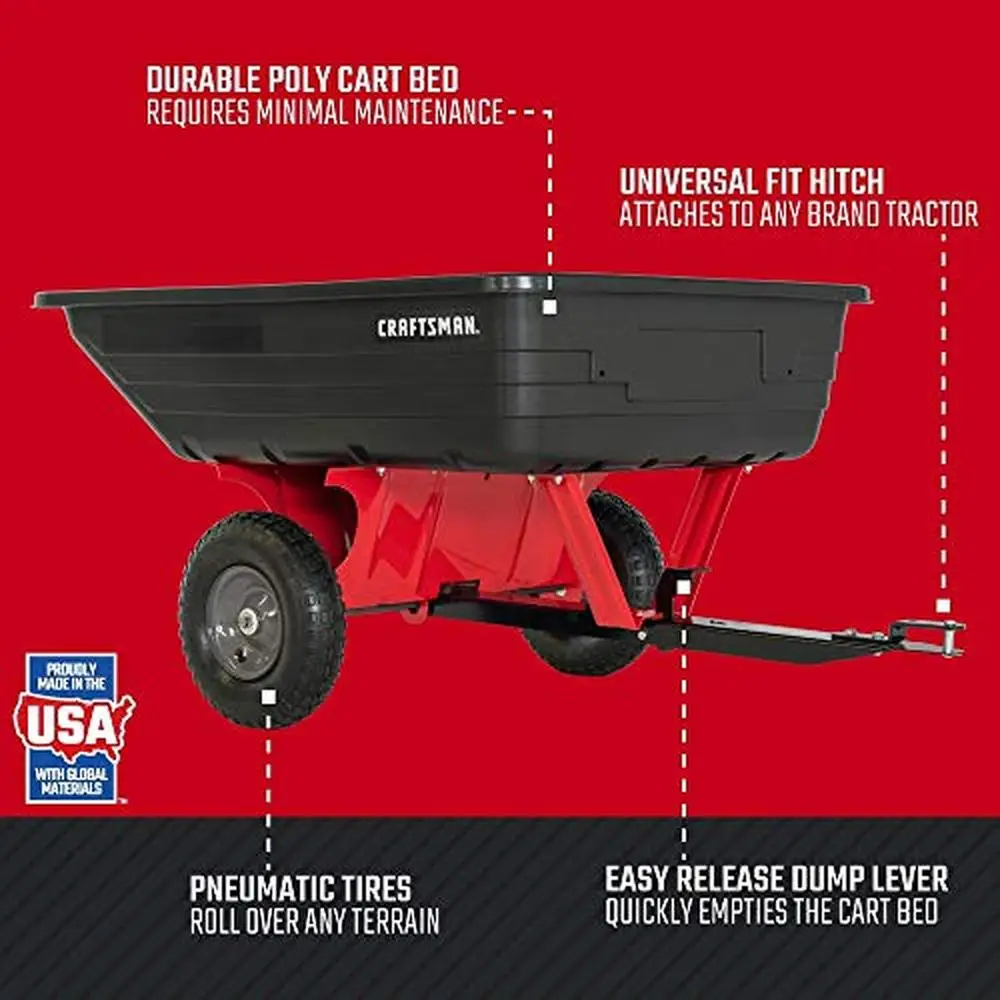 USA Made 350lb Load Capacity Poly Dump Cart Swivel Trailer 10 CU FT; Garden Lawn Trailer Rust Resistant Scratch Resistant