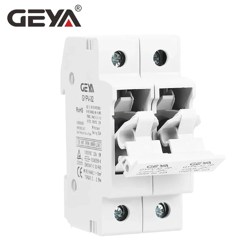 GEYA GYPV-32 1P 2P Portafusibile CC parallelo 10*38mm Base di collegamento fusibile solare ad alta tensione fotovoltaico 1000V 10A 15A 20A 25A 30A