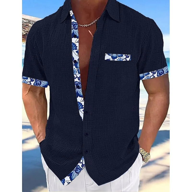 Men's Shirt Linen Shirt Summer Shirt Beachwear Button Shirt Solid Color Vacation Black White Pink Navy Short Sleeve Lapel XS-5XL