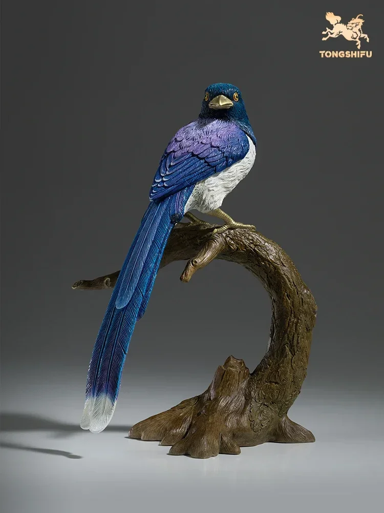 Copper Handicrafts Animal Figurine Red Billed Blue Magpie Statue Brass Animal Sculpture Birds Collection Home Decoration Gifts