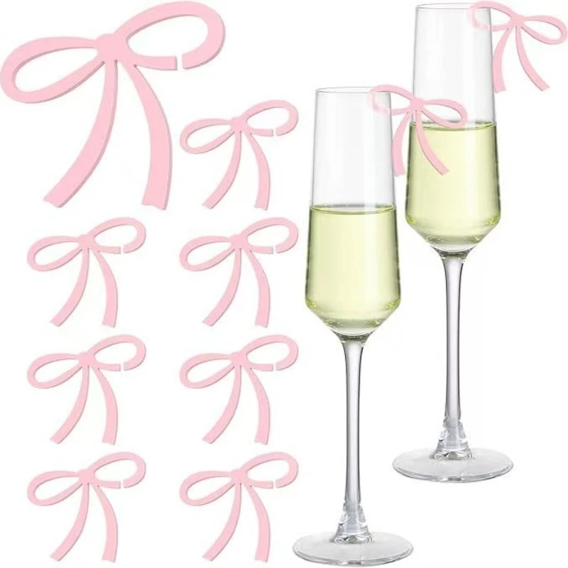 5Pcs/Pac Acrylic Bow Wine Glass Charms Cup Marker Tags Reusable Drink Identifier for Wedding Birthday Bar Party Decor Supplies