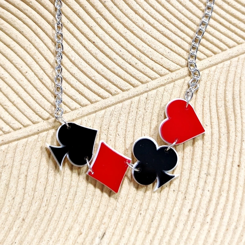 KUGUYS Novelty Acrylic Poker Pendant Necklace for Women Fun Jewelry Statement Streetwear Accessories