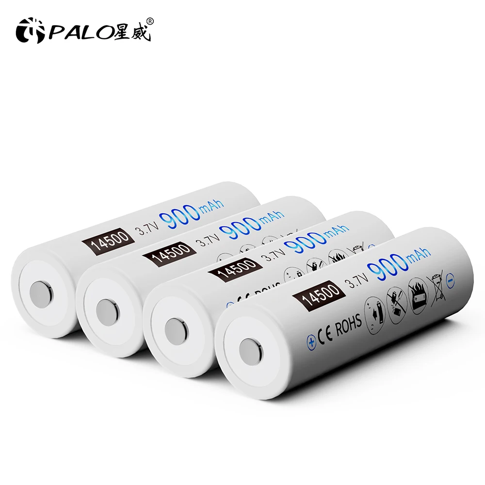 PALO 100% Capacity 14500 900mAh 3.7V Li-ion Rechargeable Battery AA Batteries for Camera Led Flashlight Headlamps Torch Mouse