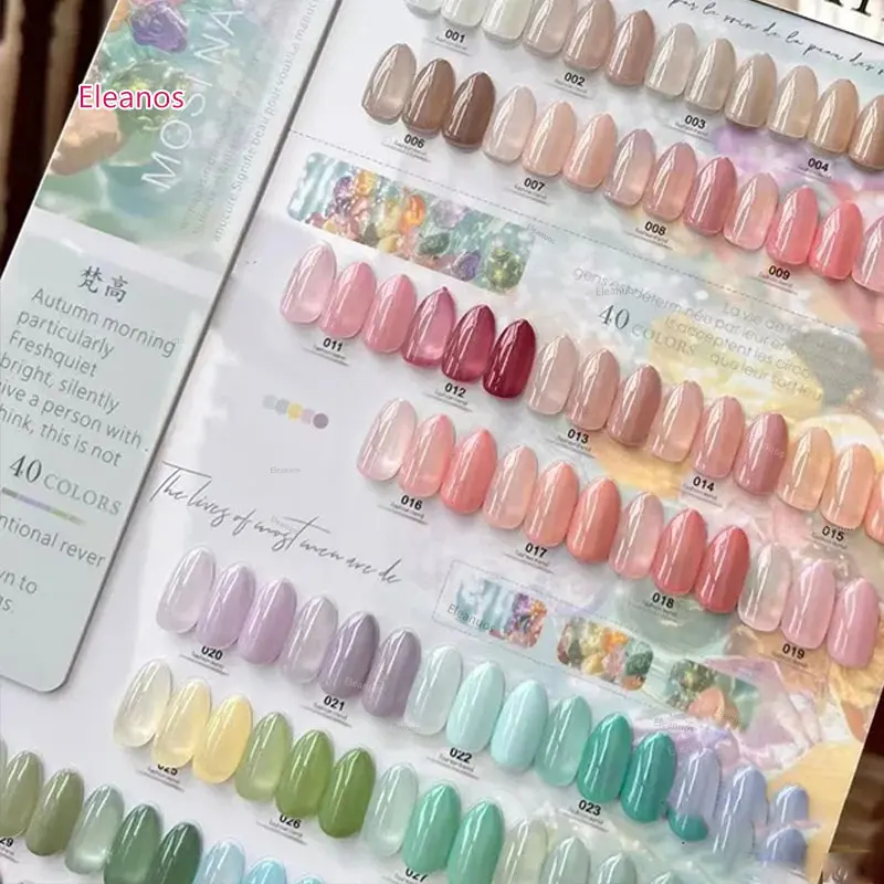 Eleanos 40 สี 15ml Jelly GEL Polish ชุดการ์ดสี Candy Nude Transculent Soak Off UV CLEAR GEL สําหรับเล็บ Salon