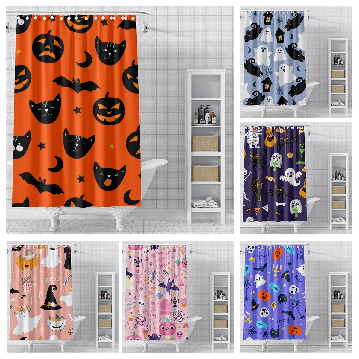 Home decoration shower curtains for bathroom waterproof curtain fabric Modern Nordic style Living Room Halloween Autumn Pumpkin