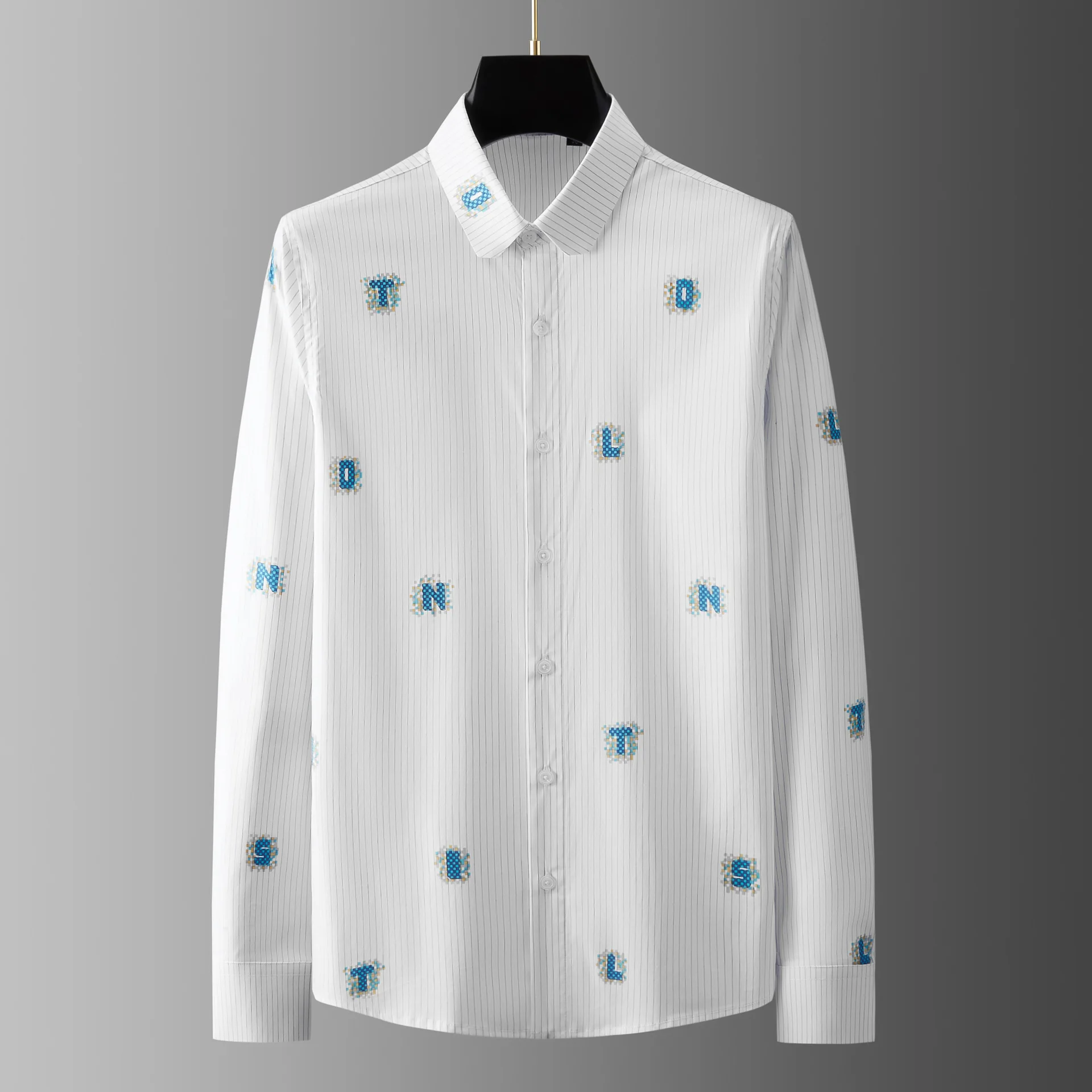 Trendy Letter Embroidered Runway Shirts Men Slim Fit Long Sleeve Casual Shirt High Quality Business Banquet Formal Dress Shirts