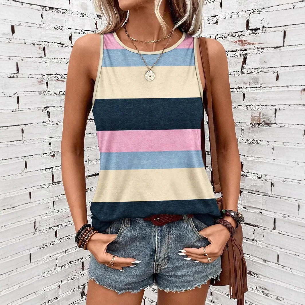 แฟชั่นลาย 3D พิมพ์เสื้อผู้หญิงฤดูร้อนสบายๆ O-คอเสื้อกั๊กปิดไหล่ Y2k แขนกุด Camisole เสื้อผ้าผู้หญิง