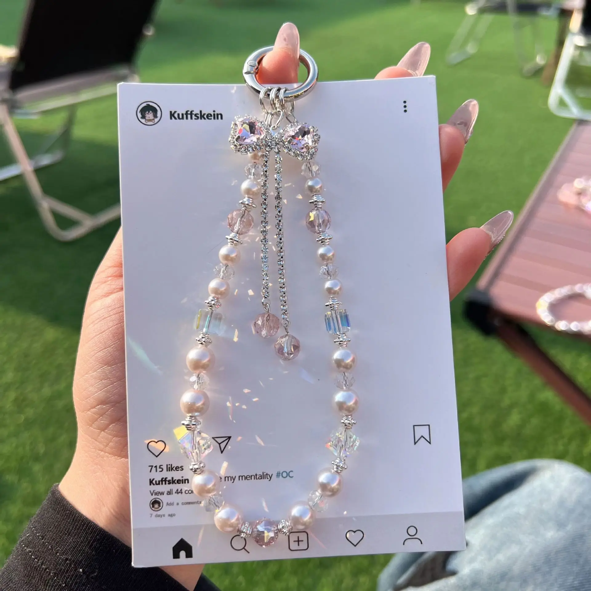 

Роскошный бант со стразами, цепочка для мобильного телефона, подвеска с кристаллами, ручная работа, расшитая бисером, короткая подвеска для сумки-ключей на запястье