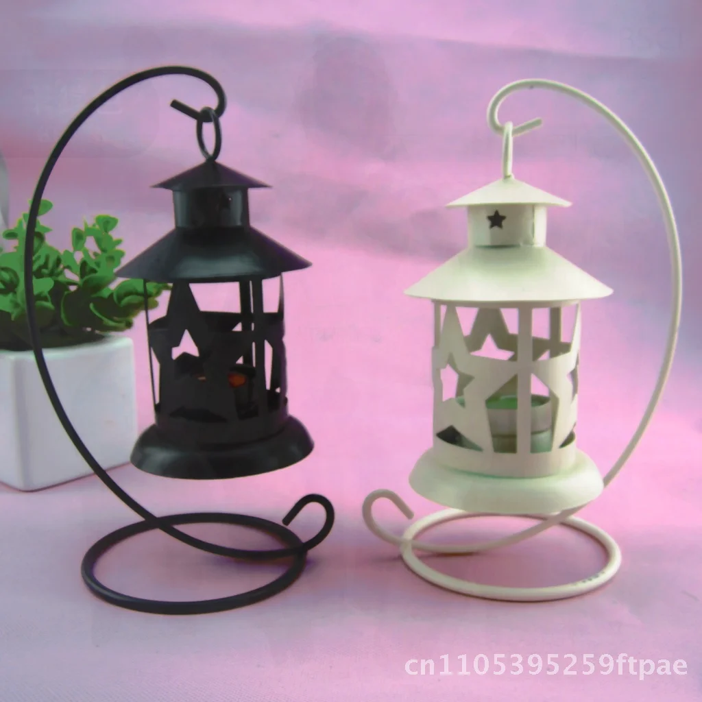 Retro European Style Metal Candle Holder Single Hanging Hollow Five-Pointed Star Iron Design Direct Factory Sale
