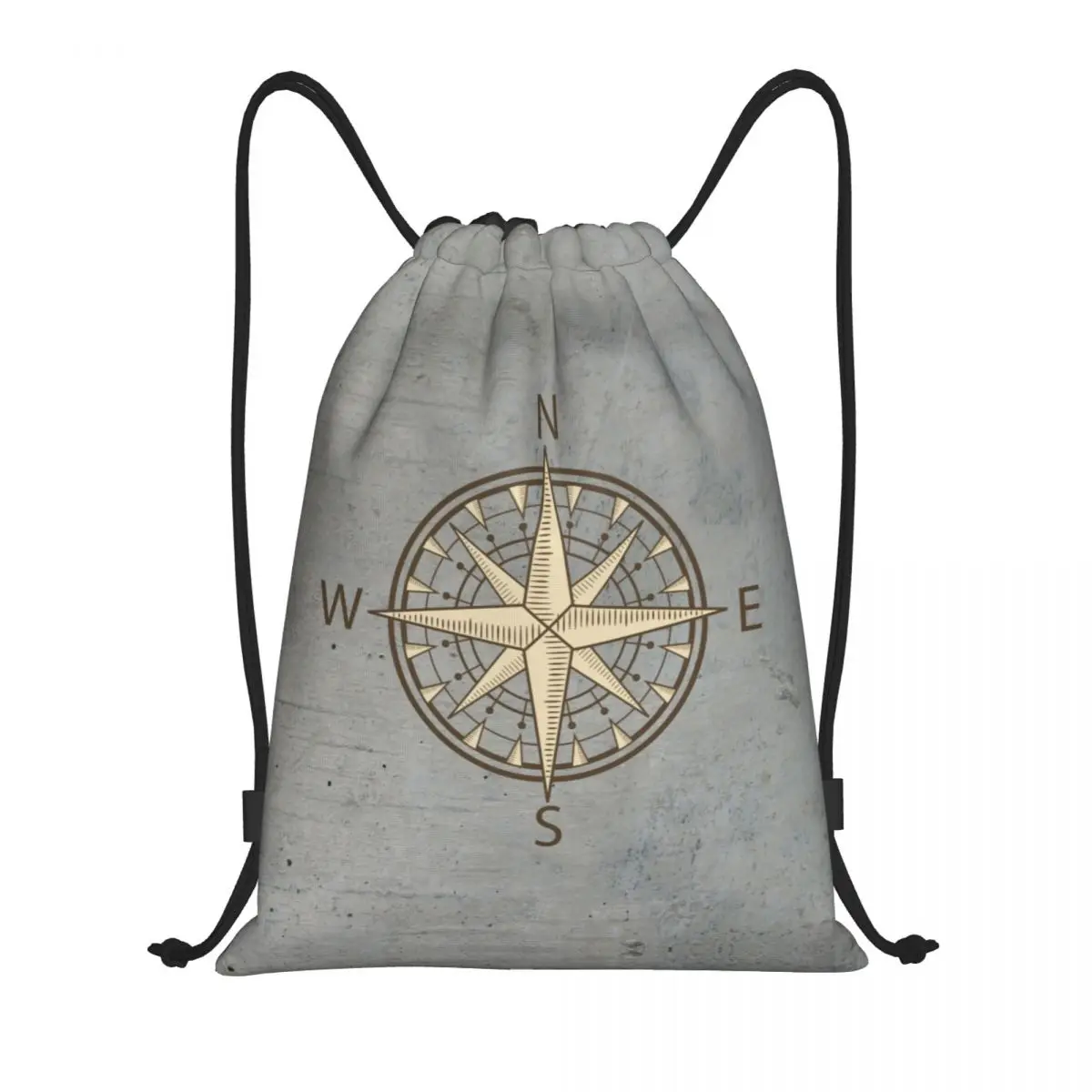 Custom Gray Compass Drawstring Bag Women Men Lightweight Nautical Sailing Sailor Sports Gym Storage Backpack