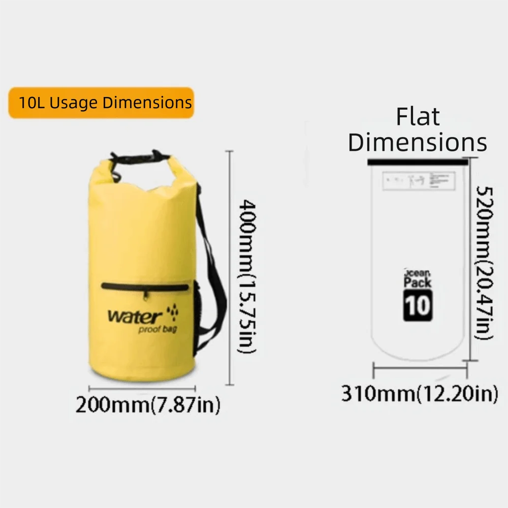 Zipper Pocket Waterproof Dry Bag Mesh Pocket Thickened Material Storage Backpack Waterproof Design Roll-Top Closure