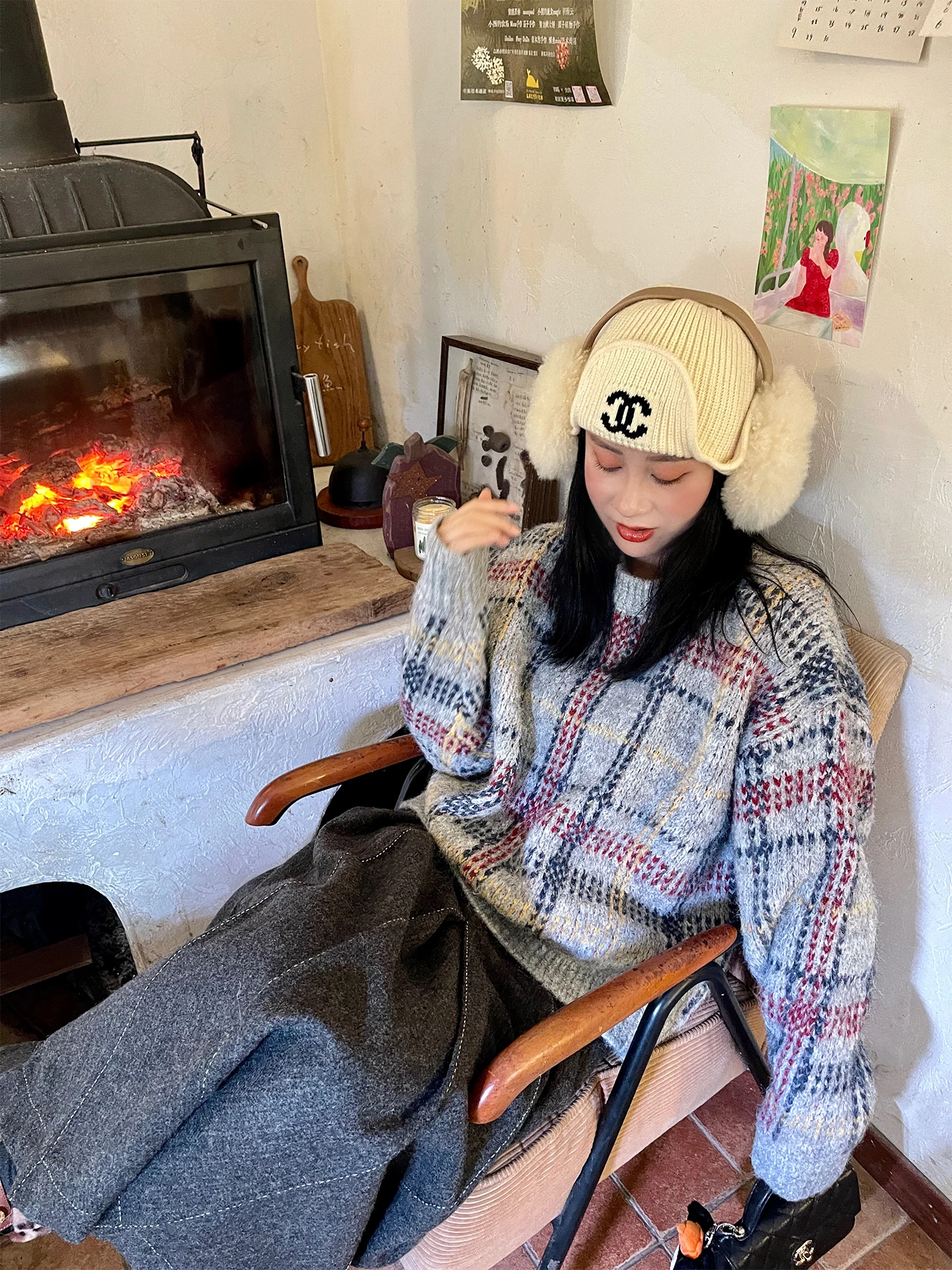 

Heidy Loose Woolen Sweater Women's Inner Wear irt Winter Cheered Patterned Comfortable Fit Long Sve round Ne Top