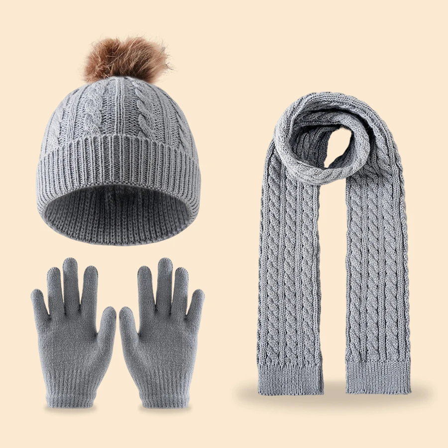 Cappelli, sciarpe e guanti lavorati a maglia per bambini 3 pezzi, adatti ai bambini dai 3 ai 12 anni da indossare all'aperto per il calore in inverno3 pezzi chi