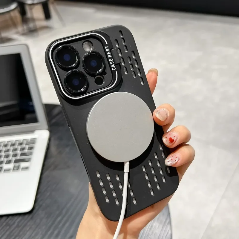 حافظة ظهر ناعمة قابلة للتنفس لهاتف آيفون 16 15 14 13 12 11 برو ماكس بلس تبريد 2026 غطاء هاتف مغناطيسي لتبديد Magsafe