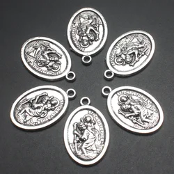 10pcs Silver Plated St. Christopher Metal Tag Alloy Pendant DIY Charms Necklace Bracelet Jewelry Crafts Making 26*16mm A503