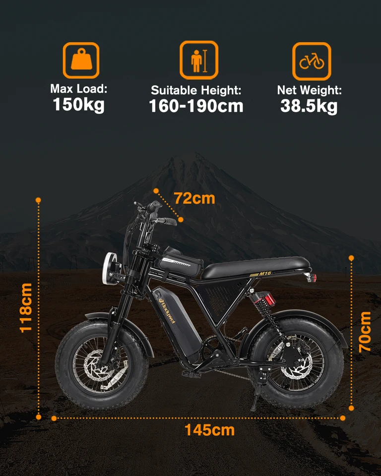 Bodywel M16PRO 16" Electric Bike for Adults/Teens, Peak 1500W48V 15.6Ah Battery,Off-Road Motorcycle Full Suspension Fat Tire All-Terrain ebike US stock image 8