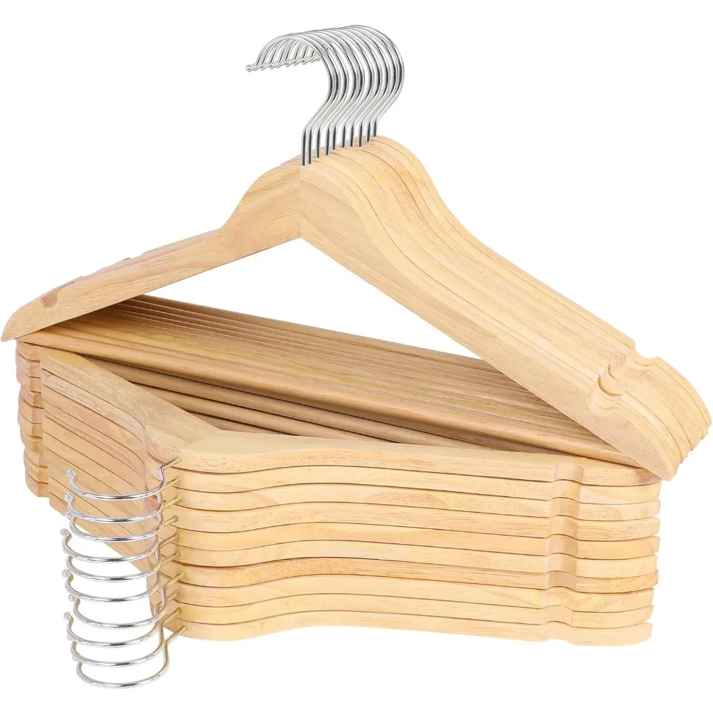 

Wooden Hangers 20 Pack, Solid Wood Hanger with 360 Swivel Chrome Hook, Smooth Finish & Precisely Cut Notches, Slim Wooden Coat H