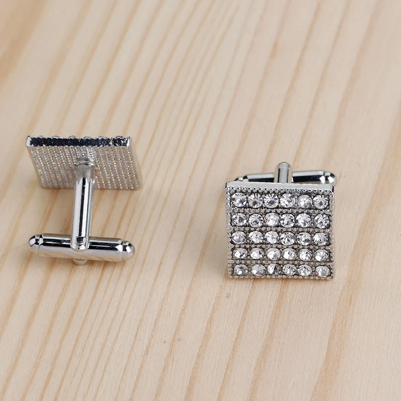 Bling Full Rhinestone Cufflinks Mens Square Crystal Unique Wedding Groom Cuff Links French Funny Button For Groomsman Father