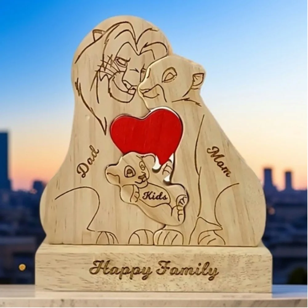 Personalized Wooden Carved Lion Birthday Gifts for Father Puzzles with Engraved Name Wooden Desk Decor Family Keepsake Gift