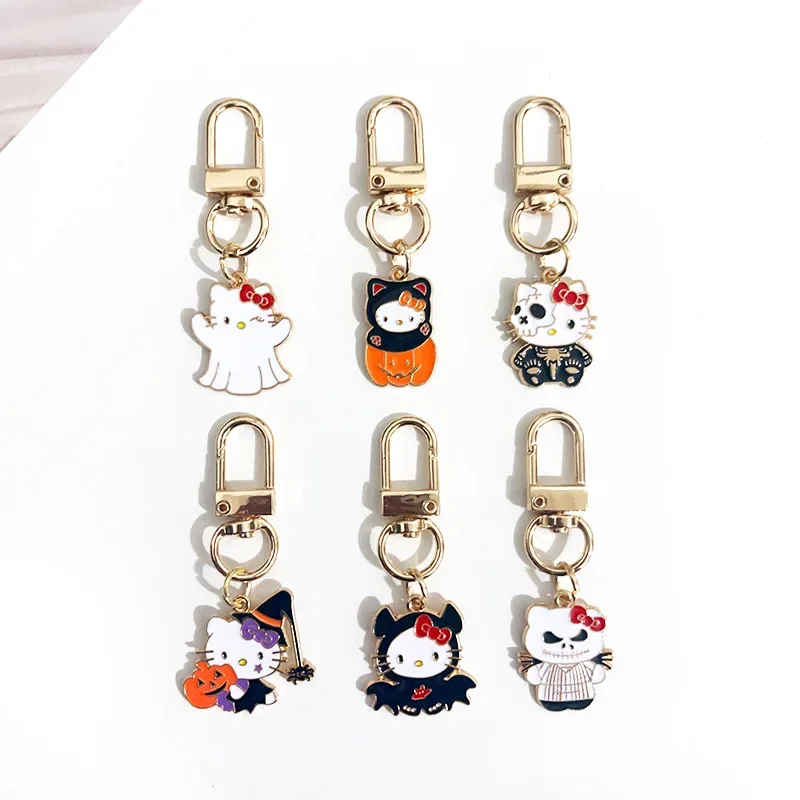 Sanrio Halloween Keychain Anime Hello Kitty Demon Ghost Pumpkin Head Funny Alloy Drop Oil Girl Bag DIY Decorative Surprise Gift