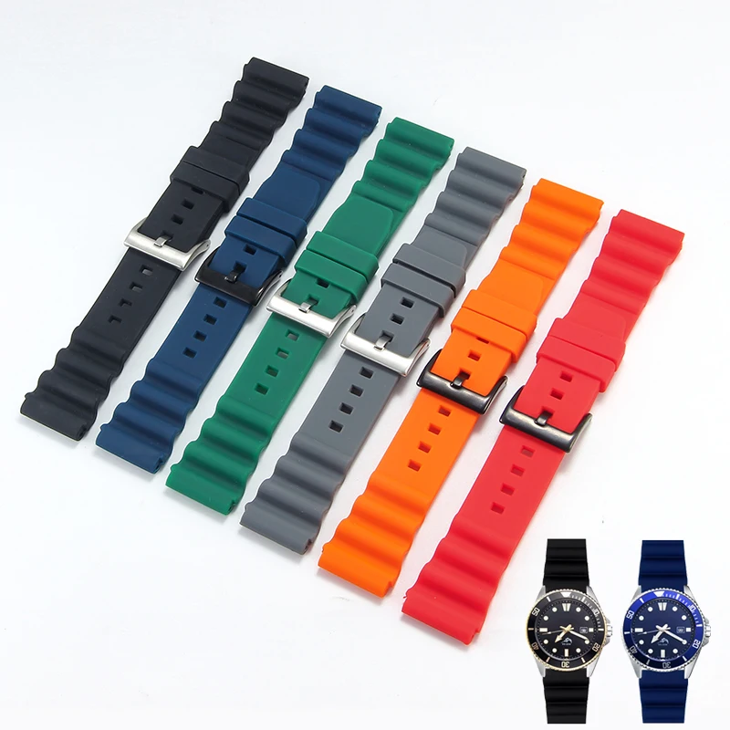 Exquisite Silicone Watch Strap Black Green Gray Orange Blue Red for Seiko Casio Green Submariner Citizen AW1598 AI7009 BN0193