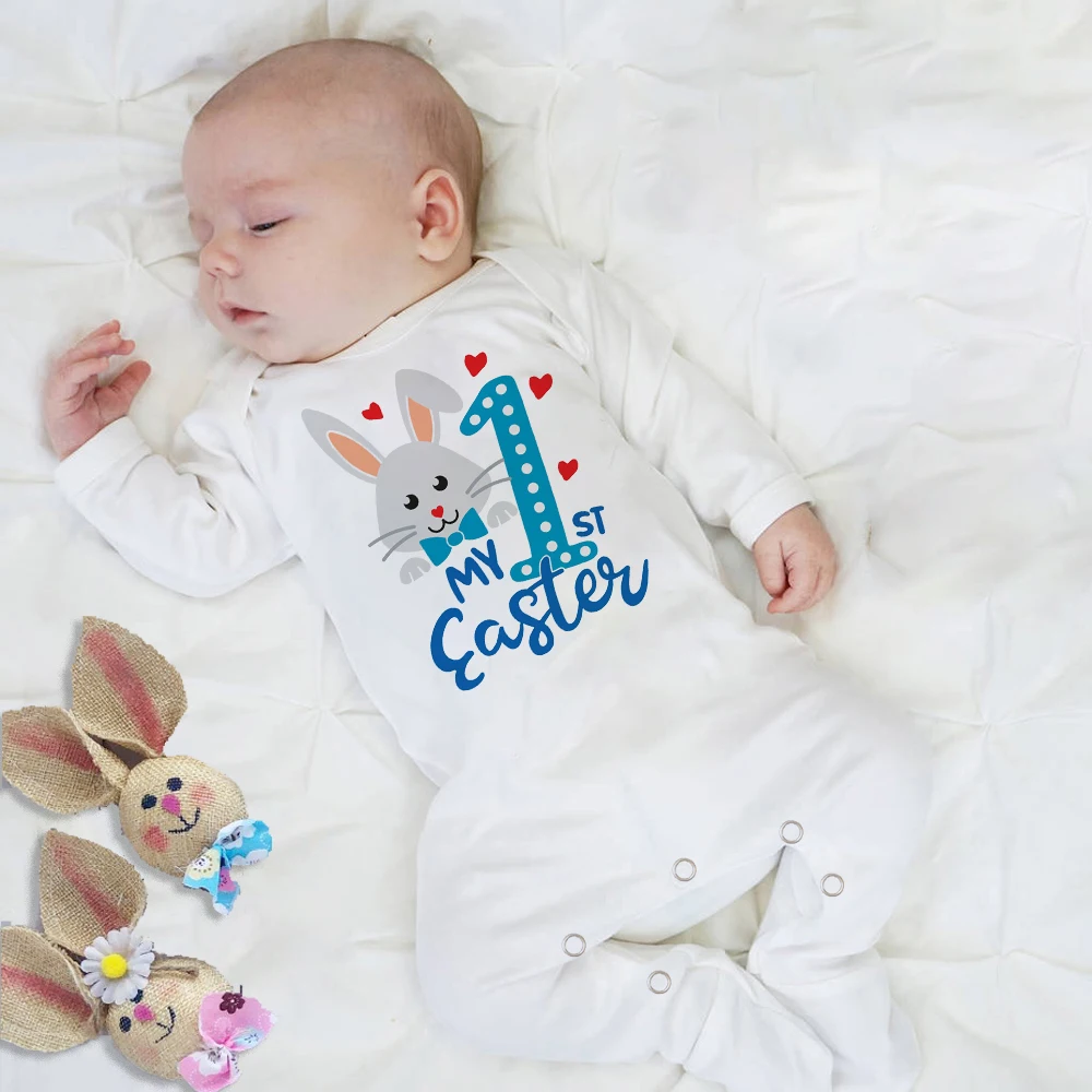 My First Easter Newborn Sleepsuit Romper Bunny Print Baby Bodysuit Infant Body Long Sleeve Jumpsuit Boys Girls Easter Outfits