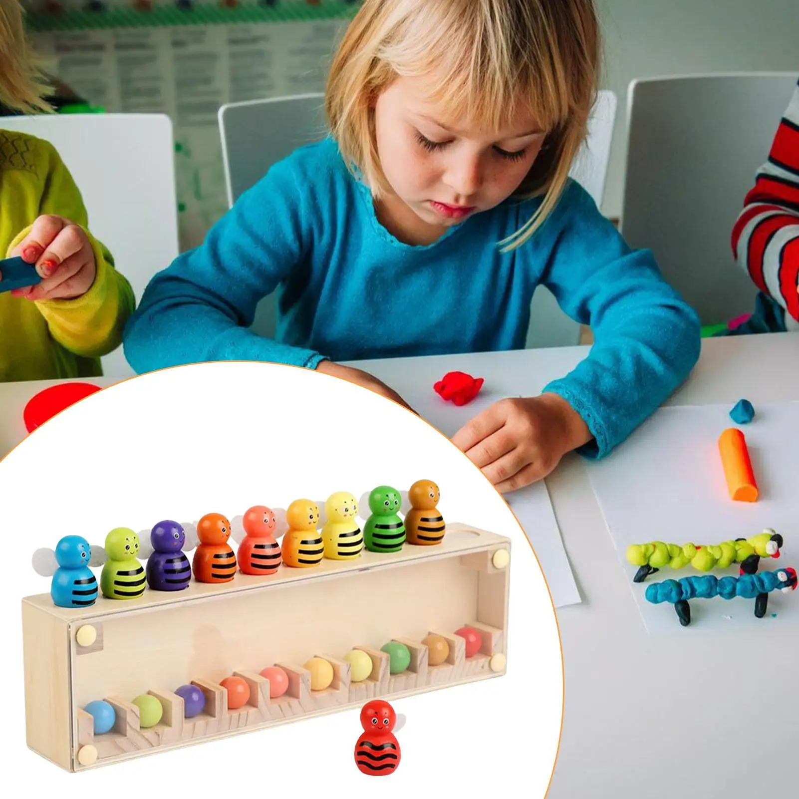 لعبة مطابقة للأطفال لعبة تعليمية ملونة على شكل نحلة خشبية لعبة التعليم المبكر للمدرسة والبنات والأولاد ورياض الأطفال #2