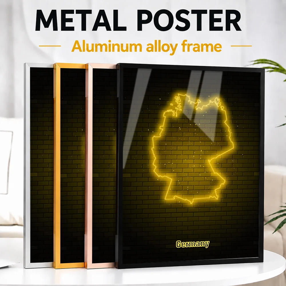 Germany Map Outline Metal Poster With Aluminum Alloy Frame Customized Neon Style Wall Art For Travel Agency And Guest Bedroom