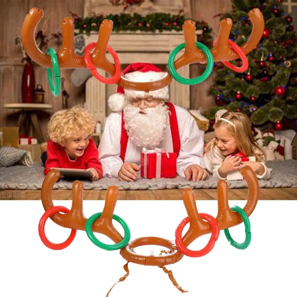 Noveltly Party Ring Toss Outdoor Reindeer Festival Ferrule Game Inflatable Antler Hat Christmas Headband Inflated Toys