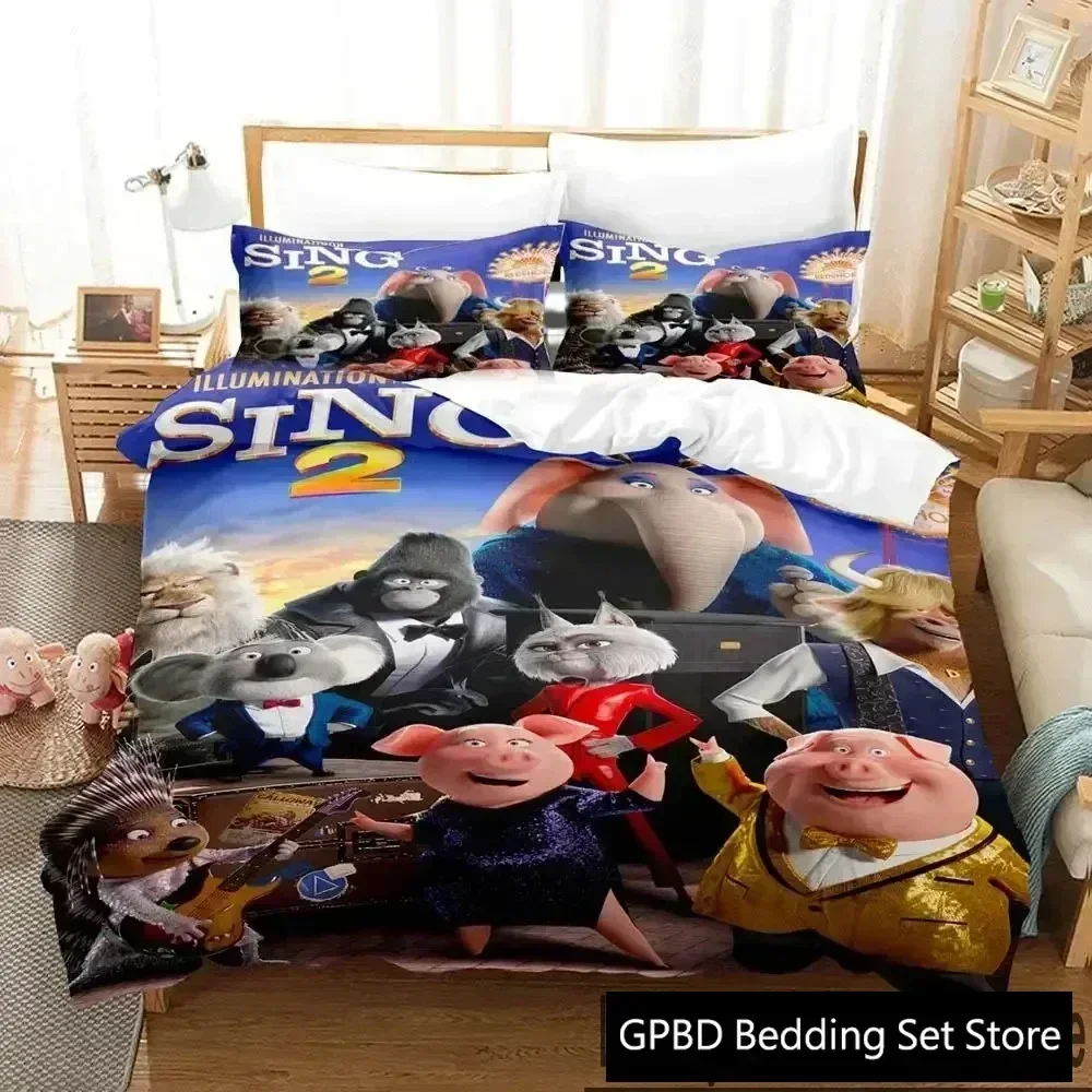 Luxury New 3D Print Cartoon Sing 2 Bedding Set Duvet Cover Bed Set Quilt Cover Pillowcase Queen Size Boys Adult Bedding Set