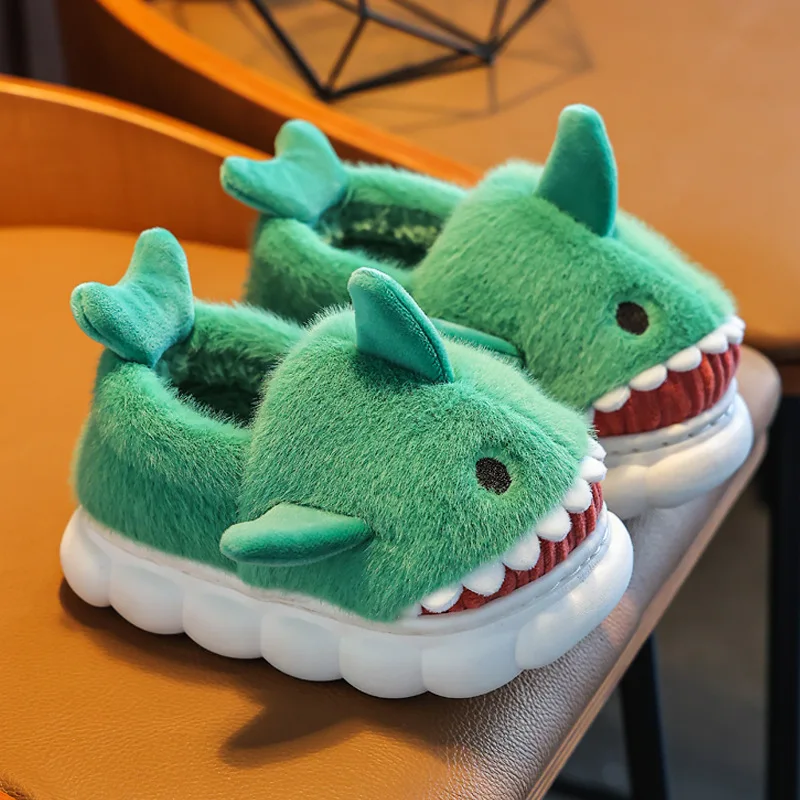 Child Shoes Winter Cotton Slippers Home Child Shark Shoes Flip Flops for Kids Girls Cute Cartoon Baby Boys Slippers