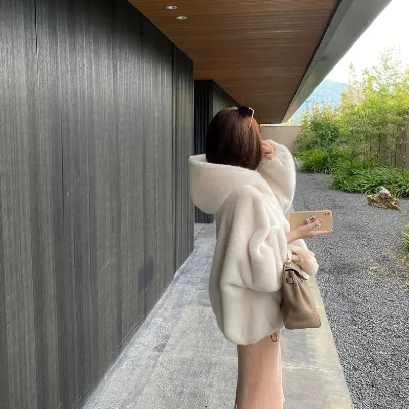 Cappotto ampio con cappuccio Bottone tinta unita Manica lunga Cappotto casual autunnale e invernale alla moda