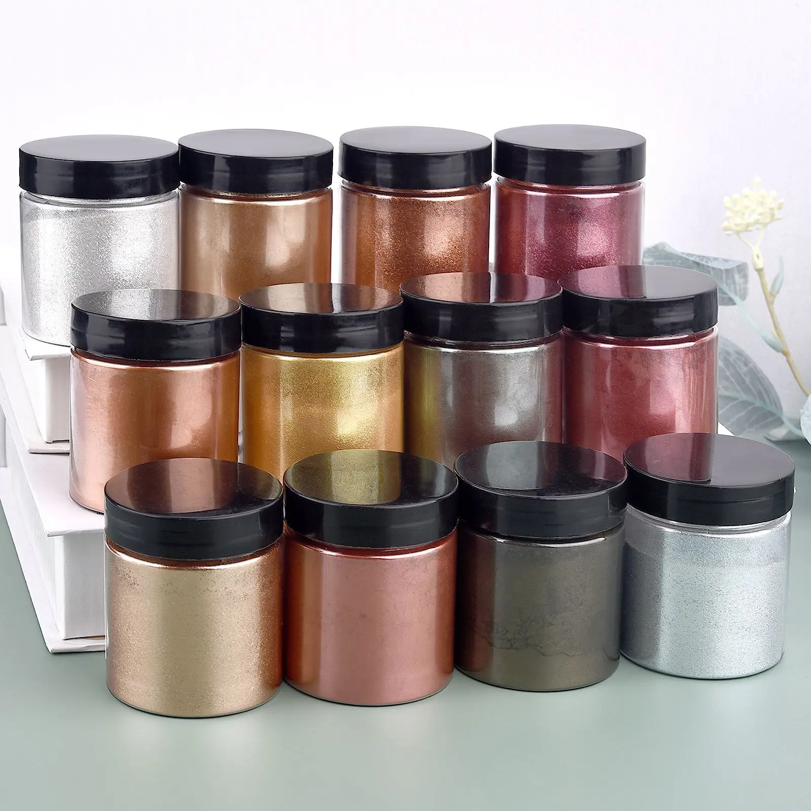 50g/Bottle Metallic Glitter Powder Gold Silver Color Pigment Pearlescent Pearl Pigment Dye UV Resin Epoxy Jewelry Making