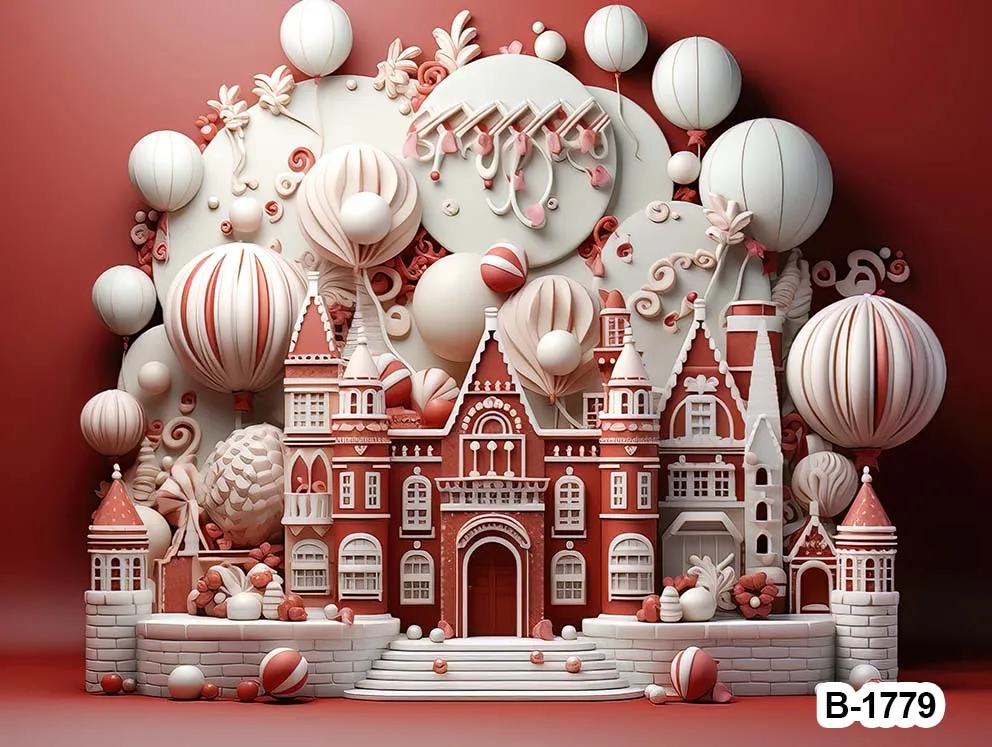 Candy House Castle Backdrop Baby Birthday Cake Smash Snow Decoration Xmas Trees Photography Backgrounds Photocall Banner