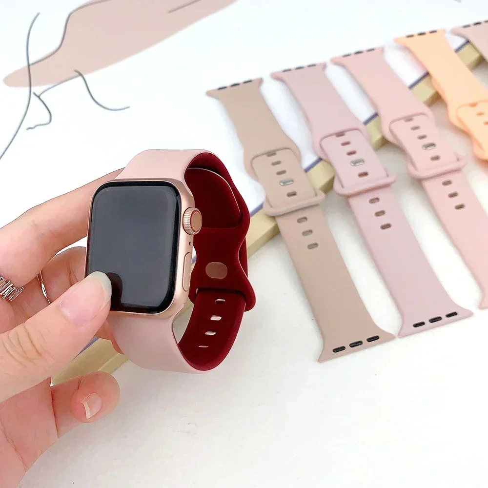 Silicone Strap for Apple Watch Ultra 49mm 44mm 40mm 45mm 41mm 42mm 38mm Bracelet for Iwatch Correa Series 8 7 SE 3 4 5 6 2 Band