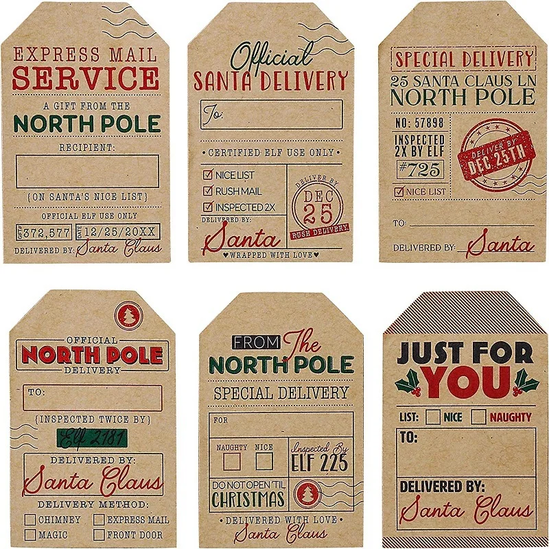 200 قطعة من ملصقات علامات الهدايا الطبيعية من سانتا كلوز - ملصقات عطلات مقاس 2 × 3 بوصة، علامات عيد الميلاد لتغليف الهدايا #3