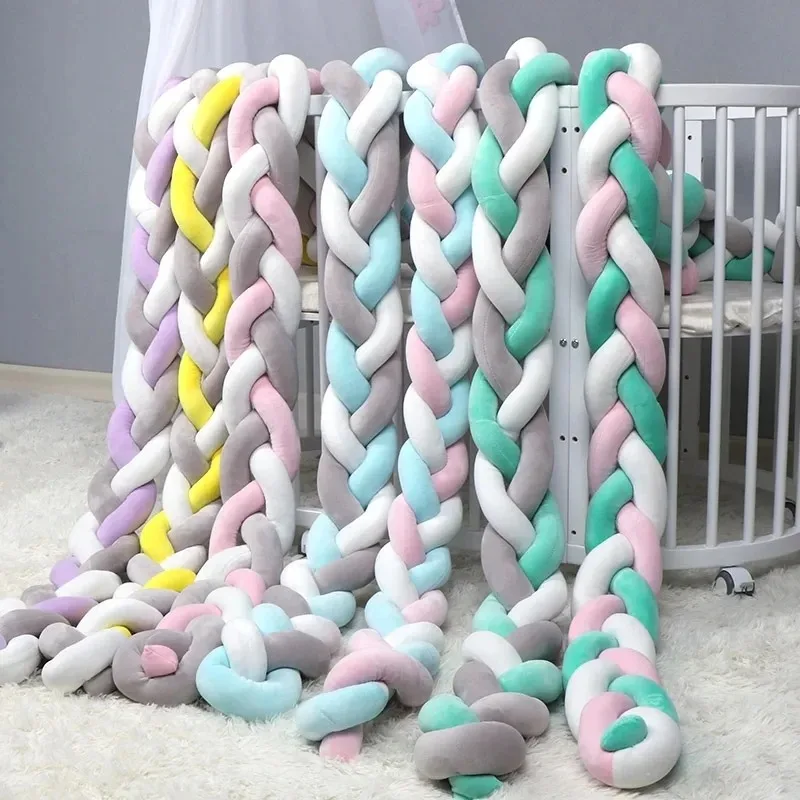1M/2M/3.6M Baby Crib Protector Knot Baby Bed Bumper Weaving Plush Infant Crib Cushion For Newborns Nursery Bed Bumper Room Decor