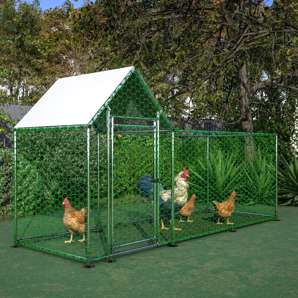 

Chicken Cages, 10x3FT Metal Chicken Coop Run Backyard Hen House Poultry Habitat Cage W/Cover, Samll Animal House