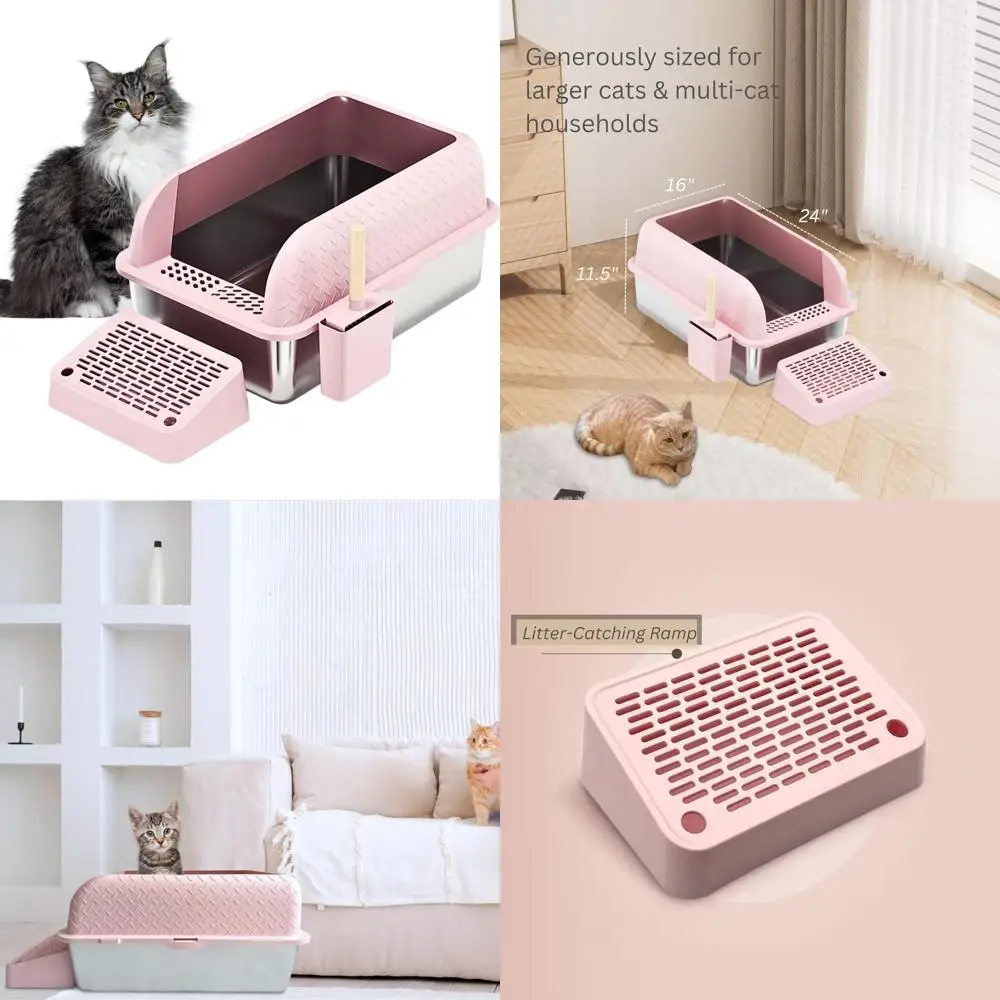 

Extra Large High-Sided Covered Stainless Steel Cat Litter Box with Litter Scoop and Holder - Large Capacity, Easy Clean, Pet Hom