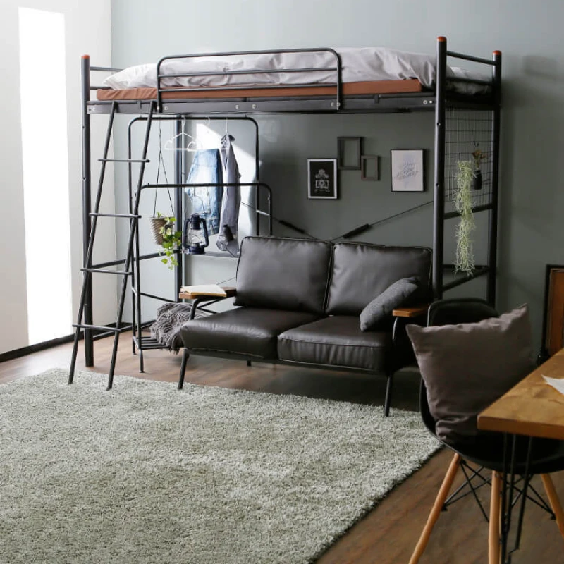 

Elevated wrought iron bed Under table High and low bed Multifunctional space-saving apartment Single double