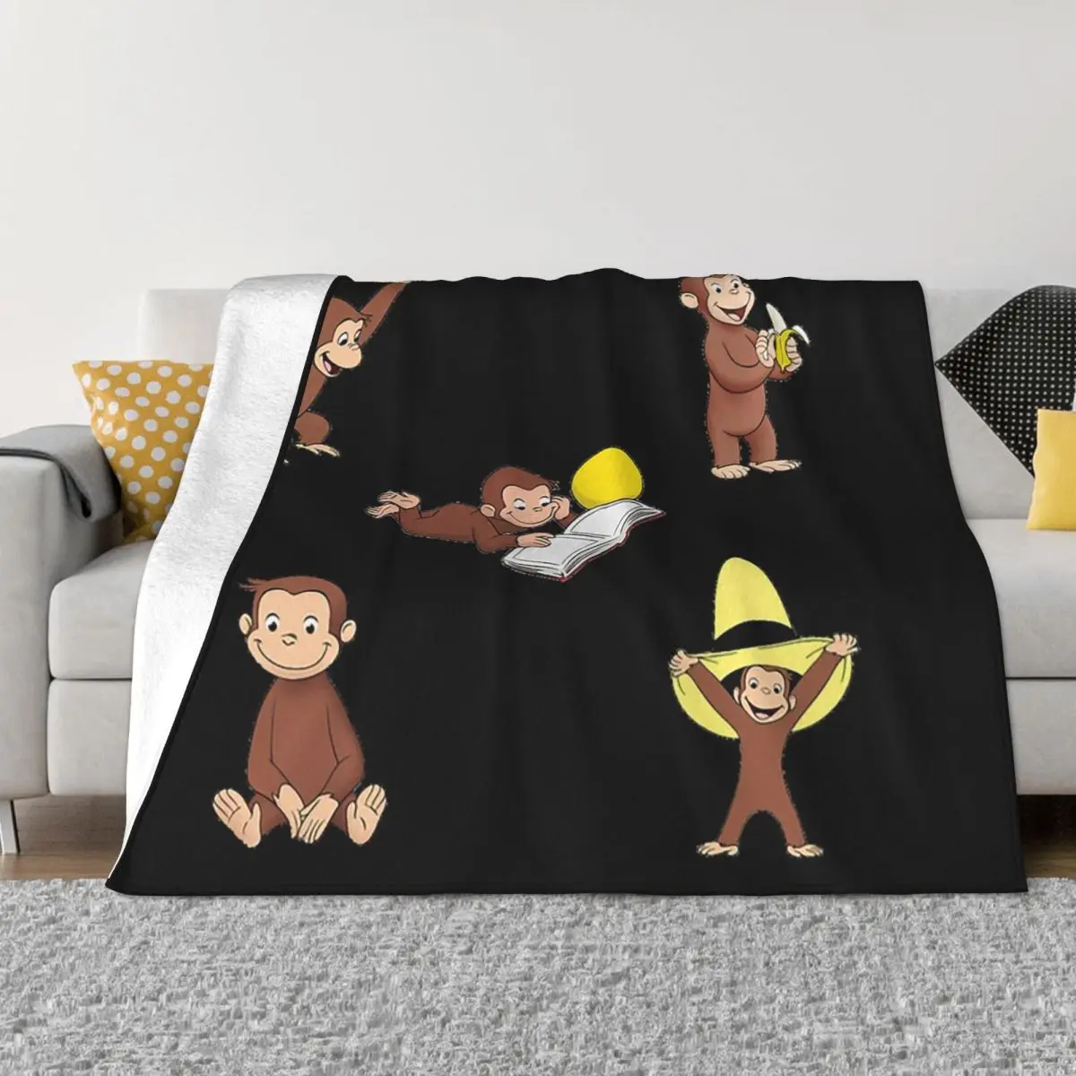 

Дорожное одеяло с героями мультфильмов Джорджа «Заказная обезьяна» и бананом, мягкое теплое фланелевое одеяло, покрывало для спальни, пикника, домашнего дивана