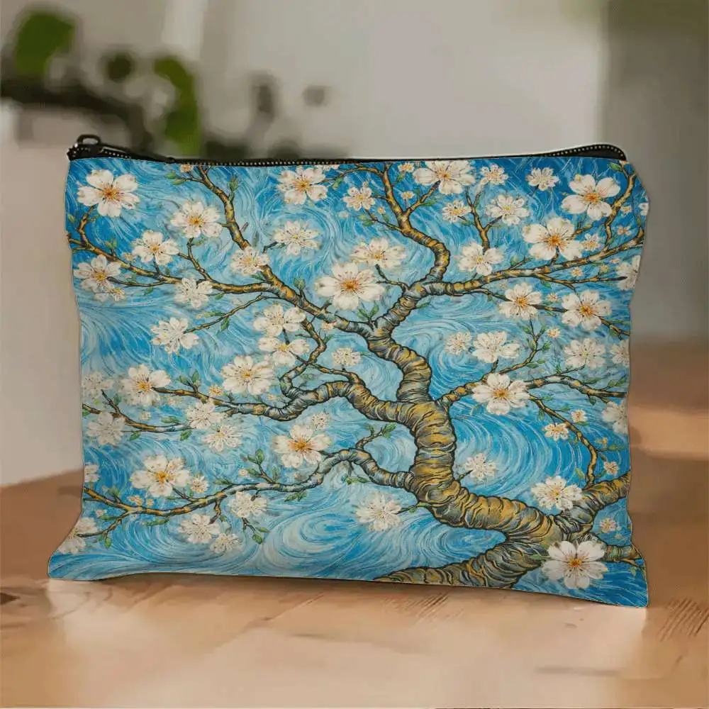 1 Piece Apricot Tree Pattern Makeup Bag - Multifunctional Zipper Pouch for Women, Perfect Travel Zipper Storage Bag, Fun Birthday Gift