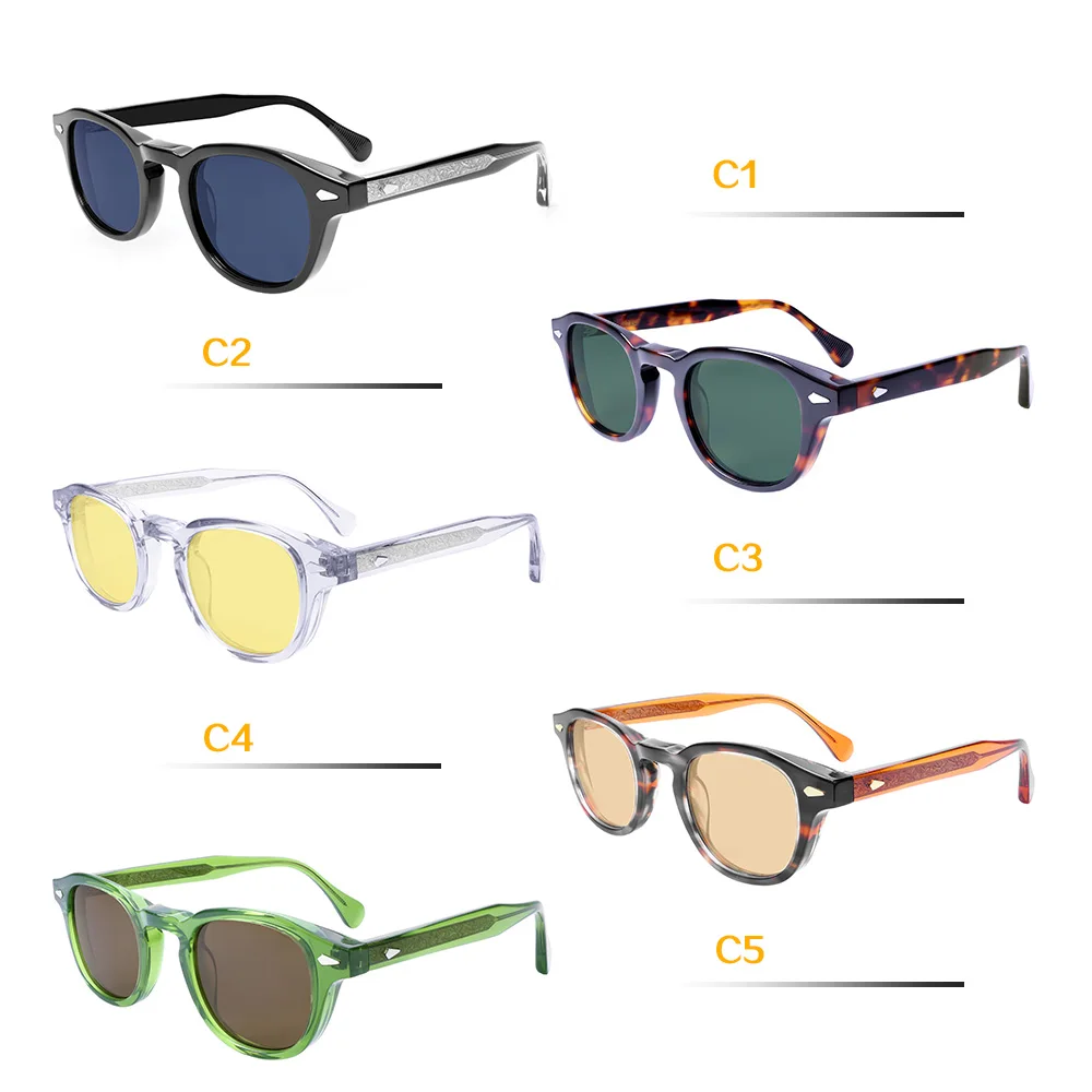 Lunettes de soleil rondes pour hommes et femmes, monture rétro en acétate épais, Protection UV400, lentille polarisée, Look Vintage