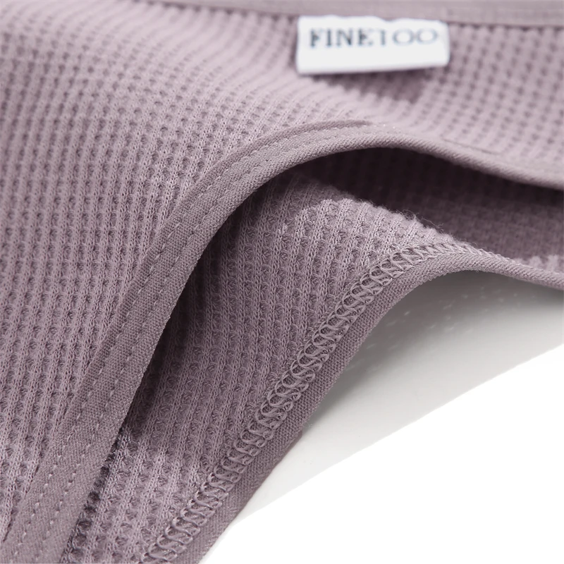 FINETOO 4-teiliges Set Baumwoll-Waffel-Unterhosen im Brasilianischen Stil, Sexy Tiefsitzende Komfortable Unterwäsche, Einfarbige Dehnbare Slips Lingerie – Detail 18