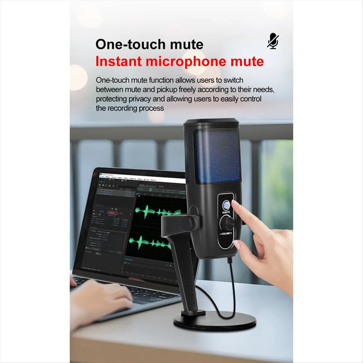 HowAA87 USB Condenser Microphone Desktop Gaming RGB Microphone, Large Mic Head, Plug & Play, Ideal for Streaming & Podcasting